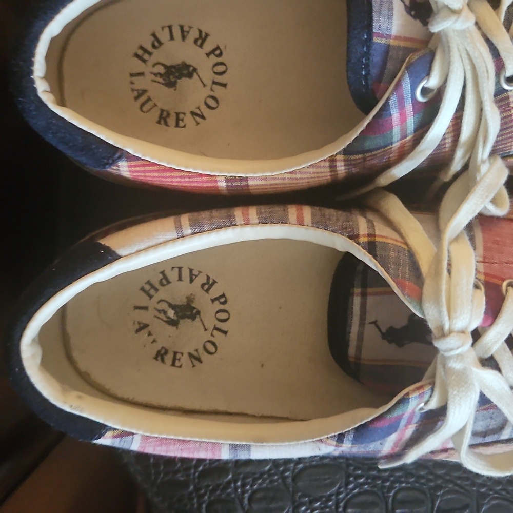 Ralph Lauren Polo Thorton III Madras Plaid Canvas Lace Up Shoes EUC, Classic - Picture 3 of 13